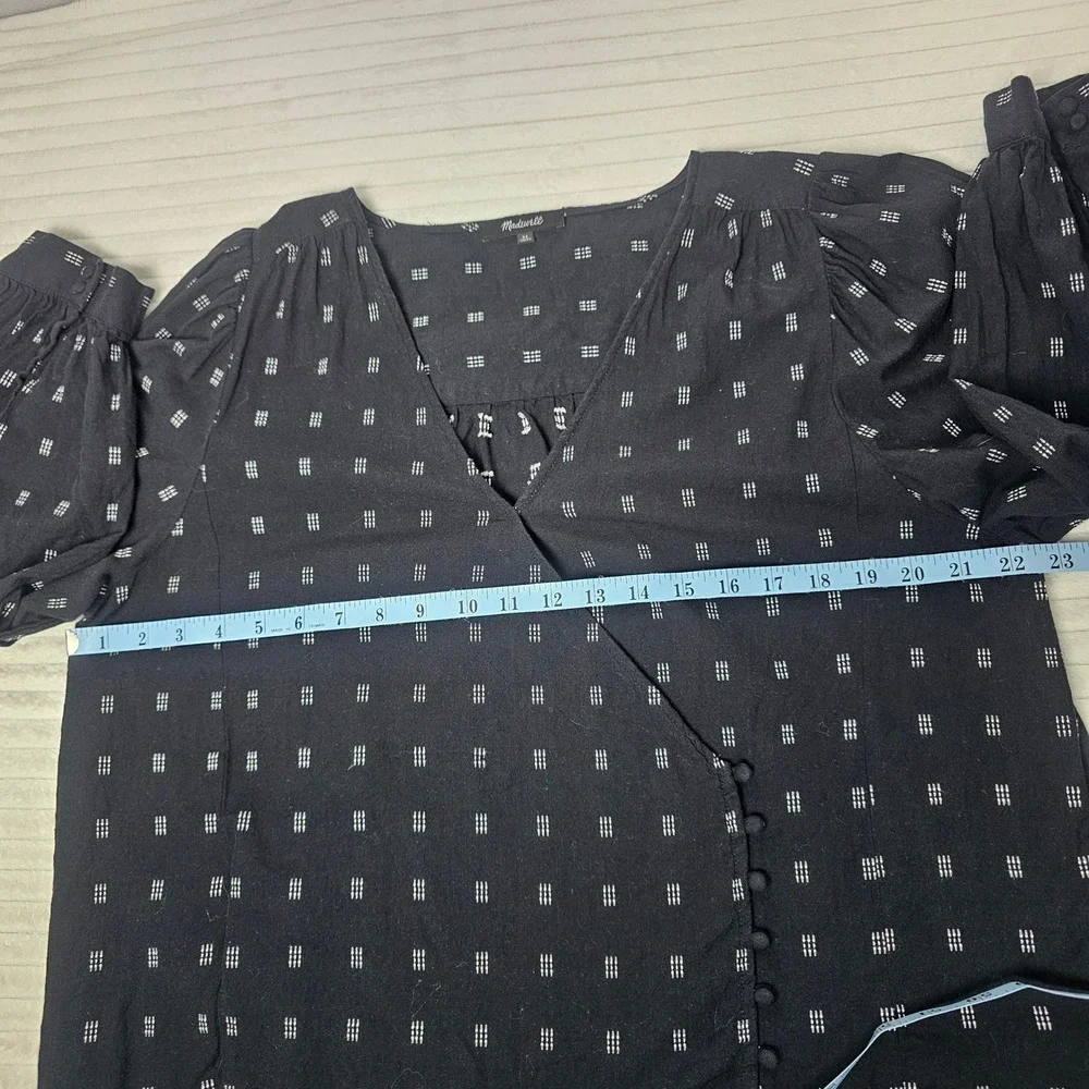 Madewell Kinston Side‎ Button Wrap Top XL Black Textured Dobby Boho